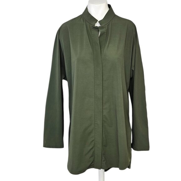 Aday Womens Something Borrowed Shirt, Green, Relaxed, Long, Stretch, Slit, XL - Picture 1 of 9
